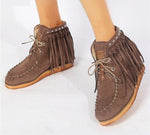 Ankle Height, Round Toe, Flat Bottom With Lace-Up Fringed Boots 88