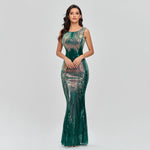 Sleeveless Boat-Neck Evening Party Shinning Sequins Mermaid Dress 11