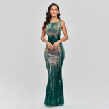 Sleeveless Boat-Neck Evening Party Shinning Sequins Mermaid Dress 11