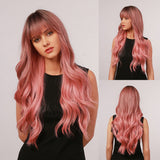 Long Multi Colored Water Wave Synthetic Wigs with Bangs (36)