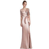 V-Neck Elegant Half-Sleeve Evening Dress with Elegant Bow 29