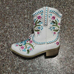 British Women Top Quality PU Leather, Embroidered Flower Pattern & Rivets Slip on Boots 48