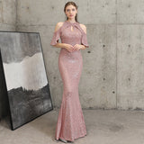 Sequined Hollow Out Elegant Off Shoulder Party Maxi Evening Dress 95