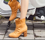 Solid PU Leather Chunky High Heels Slip On Boots 08