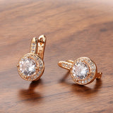 Rose Gold Color, Gold Color & Silver Color Round Cubic Zirconia Latch Back Earrings E19