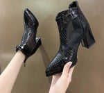 Female Pointed Toe, Thick Heel High Heels, PU Leather Snake Skin Style Boots 74