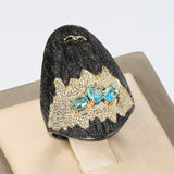 Gun Black Metal Black Beard With Blue Cubic Zirconia Over Gold Metal Ring R18