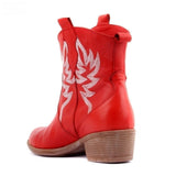 Ankle High, round toe, Embroidered Flame PU Leather Boots 98