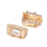 Rose Gold Color Rectangular Cubic Zirconia Latch Back Earrings E24