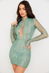 Mint Green Stripe,  Bodycon Hollow Out Asymmetrical Neck Rope Dress 60