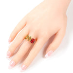 Yellow Gold Color Red and White Cubic Zirconia Geometric Ring R74