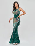 Sleeveless Boat-Neck Evening Party Shinning Sequins Mermaid Dress 11