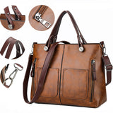 (27) Woman's Brand Vintage PU Leather Large Capacity Double Pocket Bag Casual Shoulder Bags