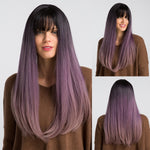 Long Straight Hair Multi Colored Synthetic Wigs with Bangs (37)