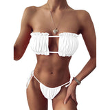 Women's Sexy Solid Pleated Bandeau Bikini