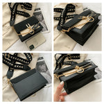 (28S) New PU Leather Handbag with Chain Fashion Wide Shoulder Strap Messenger Bags for Women