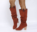 Calf High High Heel, Pointy Toe, Slouch Long Faux Suede Boots 59