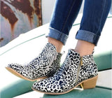 Fashion Dalmatian, Leopard Pattern, Silver & Black, PU Leather Broad Pointed Toe, Zipper Closure Boots 13