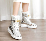 Warm with Plush Material Ankle Boots, Flat Platform Pu Leather Boots with Metal Buckle Lock 65