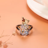 Gun Black Color Retro Butterfly Insect Grasping Cubic Zirconia Ring R31