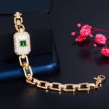 Trendy Cuban Link Chain of Yellow Gold Color, Green & Colorless Cubic Zirconia Stones Bracelet B1