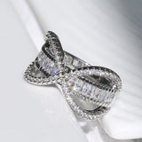 Silver Color Infiniti Sign Attached to Ring With Cubic Zirconia R22