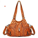 (51) Vintage Soft PU Leather Large Capacity Shoulder Bag Women