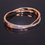 Trendy 2 Rose Gold Color Criss Cross with Cubic Zirconia on Bigger Bracelet B14