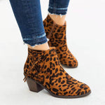 Ankle High Snake, Leopard Style Pattern and Black, Mid Heel Slip-On with Zipper Closure PU Leather or Flock Boots 80