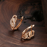 Rose Gold Color Geometric Shape Cubic Zirconia English Lock Earrings