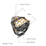 Black & Gold Color With Round Red Cubic Zirconia Ring R28