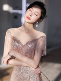 Formal Cocktail Tassels Side Split, Floor Length Shinning Sequined Dress 61