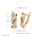 Hot Rose Gold Color with Black and Colorless Cubic Zirconia Latch Back Earrings E33