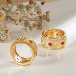 Gold Color Double Row on opposite with Pink Running Down Middle Cubic Zirconia Ring R39