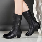 Low Calf Square Heels, Zipper Closure PU Leather with 2 Metal Decoration on each Boot 83