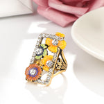 Antique Gold Color Hot Colorful Enamel Flower Ring Mosaic With White Crystal R27