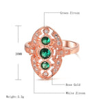 Rose Gold Hollow Oval Shape With Green & Colorless Cubic Zirconia Ring R15