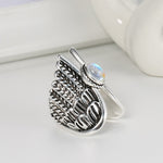 Silver Color Imitation Moonstone Angel Wings Ring R24