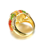 Gold Color Mosaic Enamel Stained Glass look With Cubic Zirconia Ring R35