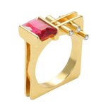 Yellow Gold Color Red and White Cubic Zirconia Geometric Ring R74