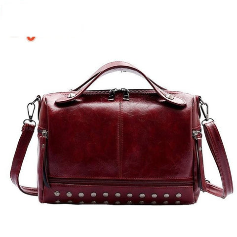 (39) Vintage Rivet PU Leather Boston Bag for Women