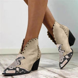 Slip On PU Leather & Flock Western Ankle Height Snake Style Pattern Boots 81