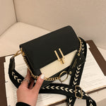 (28S) New PU Leather Handbag with Chain Fashion Wide Shoulder Strap Messenger Bags for Women