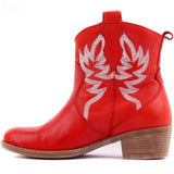 Ankle High, round toe, Embroidered Flame PU Leather Boots 98