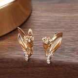 Rose Gold Color Rose Shape with Cubic Zirconia Latch Back Earrings E4