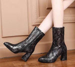 Ankle High, Snake Skin Style Pattern, Pointed Toe PU Leather, Zipper Closure Boots 56