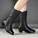 Low Calf Square Heels, Zipper Closure PU Leather with 2 Metal Decoration on each Boot 83