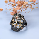 Black & Gold Color With Round Red Cubic Zirconia Ring R28