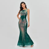 Sleeveless Boat-Neck Evening Party Shinning Sequins Mermaid Dress 11