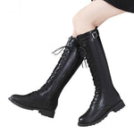 Fashion Belt Buckle Strap Knee-High Lace-Up, Zipper Boots 38